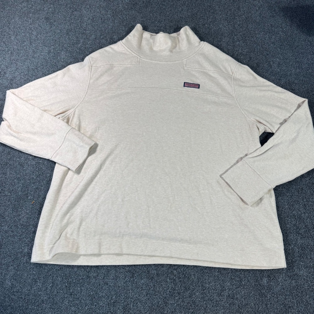 Vineyard Vines Mens XXL Mock Neck Pullover Sweatshirt Oatmeal Heather Thumbholes